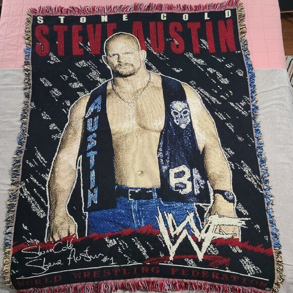WWF 90s Vintage Stone Cold Steve Austin Throw Blanket by Northwest Company 54x42 - Picture 1 of 5